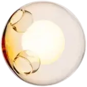 Bocci 28 wall light, yellow glass sphere, features two embedded curved glass rings and a warm white light source.